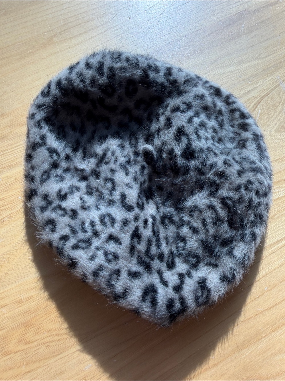Vintage Leopard Print cashmere Fur Beret - Gray and Black
